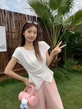 Korean Fashion Button-Neck Short-Sleeved T-Shirt Women 2026 Summer Slim Repair Body Beautiful Small Top