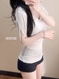 Lazy Wind Loose Thin V-Neck Short-Sleeved T-Shirt Girl 2025 New Bat Sleeves With Fashion Temperament