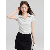 Pure Cotton Polo Collar Short-Sleeved T-Shirt Women's Summer 2025 New Large-Size Meat Masking Thin Design Wrinkled Short Blouse