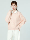 Korean Gentle Pink Jasmine Round Collar Thick Sweater 2026 Winter Loose Inside The Bottom Knitting Top
