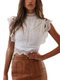 2025 Summer New Hot Selling Sexy Hollow Pure Color Geometry Women's Blouse Lace Chiffon Shirt