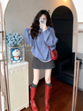 Korean Vintage Shell Embroidered With Hooded Sweater Female Autumn And Winter New Lazy Relaxed Slim Thin Top
