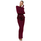 2025 Autumn And Winter New Pure Color Temperament Style Long Sleeves Crede Bagted Toss Dress