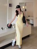 French Hollow Sling Sling Sling Vest Dress Women's Summer Design Feel Sexy Pocketed Ass Long Skirt
