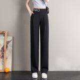 Narrow Version Of Wide-Legged Trousers Women's Spring And Summer Thin Suit Pants 2025 New Ice Silk Large Size Thin High Waist-Sleeve Straight Trousers