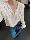 White V-Necked Knitted Jersey Coat Sweater Female Thin Outside With A Small Spring And Autumn Korean Chic Top