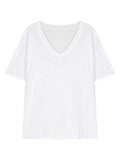 Large-Size Fat MM Korean Version Of Leisure Lazy Wind V-Neck Short-Sleeved T-Shirt Women's Summer New Loose Thin Meat Clothes