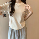 Summer New White Short-Sleeved T-Shirt Women's Shoulder Tight Design Short-Term Pure Desire Irregular Fish Bone Top