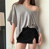 Large-Size Fat MM Korean Version Of Leisure Lazy Wind V-Neck Short-Sleeved T-Shirt Women's Summer New Loose Thin Meat Clothes