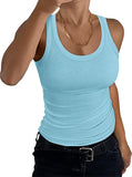 2025 Women's Low Round Neck Rib Casual T-Shirt Sleeveless Elastic Repair Basic Vest Women's Top