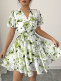 Dili Leisure Vacation Printed Short Sleeve Cake Dress Dress Women's Dress 2025 Spring/Summer