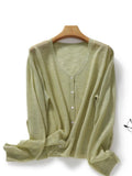 Bing Hemp Sunscreen Woman V-Neck Knitted Cardigan Thin Bamboo Thong Jacket Summer Loose Lazy Outside Air Conditioning Shirt