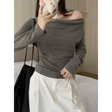 French Gray Collar Temperament Long-Sleeved T-Shirt Women Pure Desire In The Autumn Corner Shoulder-Bottomed Shirt
