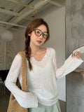 Summer New Micro-Permeable Wooden Ear Border Hooded Women Wear Long-Sleeved Loose Lazy T-Shirt Sweet Hottie Top
