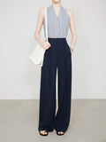 Tibetan Blue Suit Pants High Wisdom Big Lady Wind TR Thick Twill Broad Leg Pants Cover Meat Thin Season Can Be Trousers Women