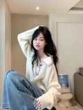 Crash Design Puddle Collar Long-Sleeved Sweater Coat Autumn New Lazy Wind Loose Knitwear Topess