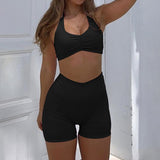 Dili Sports Yoga Wind Hanging Neck Bra Shorts Two Sets Of Women's Clothing 2025 Spring And Summer