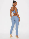 2025 New Women's Fashion Sexy Hollow Sling Joint Blouse Waist Tight Jumpsuit Woman