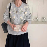 Korean Three-Dimensional Flowers Warm And Soft Knitted Cardigan Women's Autumn And Winter New Loose Thin Temperament Sweater Jacket