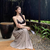 2025 Summer New French Heart Machine Retro Cut Hand-Painted Ink Butterfly Big A Swing Dress Women's Fashion Trend