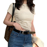 White T-Shirt Women Shoulder Short Sleeves Of European Goods 2026 New Thin Round Collar Cotton Folded Bottom Top