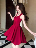 Red Sweet Wind Pure Want To Show Thin Slings Short Skirt French Bow Design Temperament 100 Fold Dress