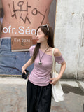 Spice Girls Pure Desire To Wear Collared Shoulder Short-Sleeved T-Shirt Women 2026 Summer New Body Design Feel Wrinkled Waist Top
