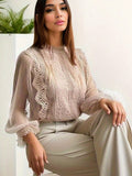 New Elegant Solid-Colored Yarn Long-Sleeved Bubble Sleeve Collar Collar Collar Women's Lace Shirt