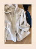 Double Zipper Hooded Long-Sleeved Knitted Cardigan Sweater Coat Lady Languid Wind High-End Feel Embroidered Sweater