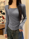 Korean Pure High-End Feeling Set Up Long-Sleeved Bottom Shirt Women's Spring And Autumn Irregular Chic Chic Top