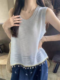 National Wind Characteristics Twilight Knitted Vest Woman 2025 New Wide Summer Wear High-End Sleeveless Top