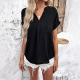 Dili Women's Clothing 2025 Spring And Summer Pure Color Casual Short-Sleeved V-Neck Shirt