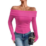 2025 Women's Out-Shoulder Long Sleeves And A Word Shoulder Women's Top T-Shirt Fashion