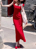 French Gentle Temperament Flying Sleeve Lotus Edge Splicing Dress Women's Summer New Wave Point Square Sling Skirt