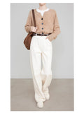 New Primary Cotton-Dipped White Lysier Tian Silk Jeans Old Money Style Pants Casual Straight Trousers Woman