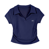 Large-Size Front-Shouldered Cotton Short-Sleeved T-Shirt For Women's New School Style POLO In Summer 2025
