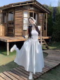 French Tea In The Tea White Square Collar Dress To Collect The Waist Showing Slim Seaside Holiday Temperament Vest Long Dress Summer