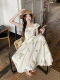 Broken Flower Short-Sleeved Dress Women's Summer French Way To Receive Waists Thin Back Small Flying Sleeve Long Skirt Sweet Wind