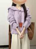 Purple Shawl Sweater Lazy Knitted Shirt Jacket Woman 2025 New Look Good Early Autumn Wear Top