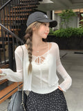 French With Sling Skirt Outside The Wooden Ear Long Sleeves Thin Sunscreen Shirt Tied With Knitted Open Shirt Women's Summer Top