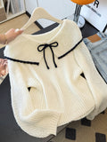 Super Good-Looking Unique Doll Collar Shoulder Knitted Shirt Woman 2025 Early Autumn Large-Size Fat Mm Bottom Sweater Soft Glutinous Top