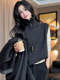 French Outside Wear Half-Open High-Neck Knitted Jersey Vest Lady Early Autumn And Winter Folding Wearing Warm Inside The Vest Woolen Top