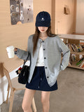 Fake Two Lattice Splicing Design Long-Sleeved Sweater Jacket 2026 Autumn New Niche Baseball Top Woman