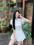 College Style White Shirt Dress Women's Dress 2026 New Summer Small 100-Fold Skirt Dress Set