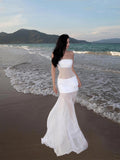 Seaside Holiday Wind Perspective Network Yarn Chest Skirt Design Sense Of Temperament Long Dress Travel To Take Good-Looking Skirt