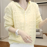 Advanced Sense Of Loose Long Sleeve Hooded Knitted Jersey Spring 2025 New Fashion Stylish Design Thin Sweater