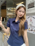 Summer Ootd Wears College Wind Bow Embroidered Polo Collar Short-Sleeved Shirt Women 2025 New Beautiful Top