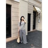 One-Word Shoulder Gray 220G Heavy Cotton Short-Sleeved T-Shirt Girl With Languid Summer Slouching Loose Slanted Shoulders