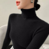 2025 New Spring And Autumn With Women's High-Collar Sweater In Autumn And Winter To Thicker Thick Cotton Knitting Bottom Shirt