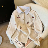 Special Counter Withdraws The Standard-Cut Fake Two-Piece Shirt-Collar Sweater Coat Women's Autumn And Winter New College Soft-Creating Knitted Open Shirt